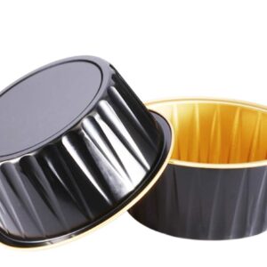 KEISEN 5oz 3 2/5" Set of 24 Disposable Aluminum Foil Cups 125ml for Muffin Cupcake Baking Bake Utility Ramekin Cup (black gold)