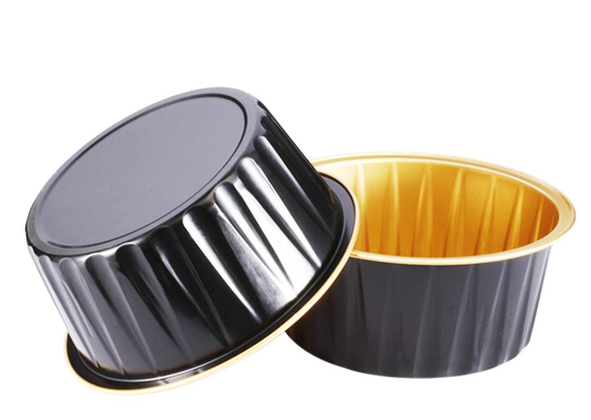 KEISEN 5oz 3 2/5" Set of 24 Disposable Aluminum Foil Cups 125ml for Muffin Cupcake Baking Bake Utility Ramekin Cup (black gold)