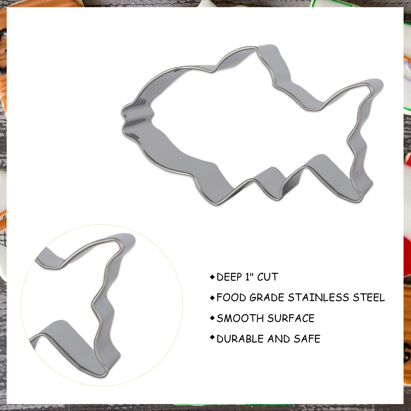 Gone Fishing Cookie Cutter Set with Stainless Steel Sports Jersey, Fish, Candy Cane, Fishing Bobber for Fisherman Fishing Themed Party Supplies