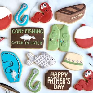 Gone Fishing Cookie Cutter Set with Stainless Steel Sports Jersey, Fish, Candy Cane, Fishing Bobber for Fisherman Fishing Themed Party Supplies