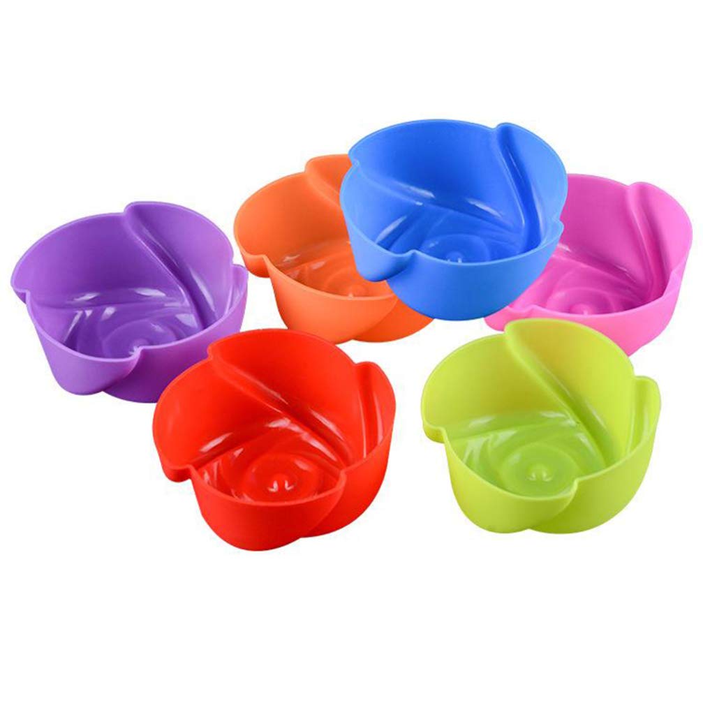 UPKOCH 8pcs Silicone Muffin Cups Rose Flower Shape Reusable Silicone Baking Cups Non Stick Cupcake Liners Maker Mould Cup (Random Color)