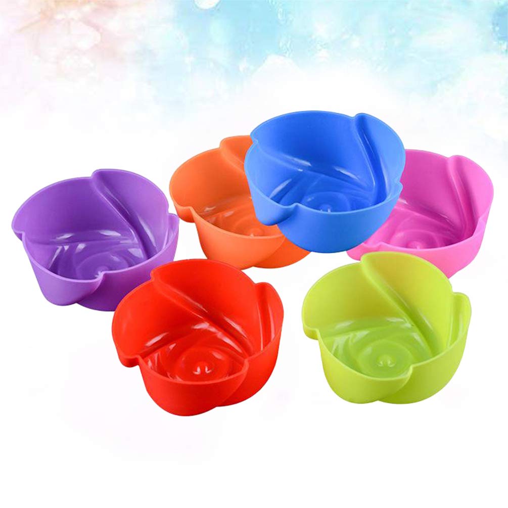UPKOCH 8pcs Silicone Muffin Cups Rose Flower Shape Reusable Silicone Baking Cups Non Stick Cupcake Liners Maker Mould Cup (Random Color)