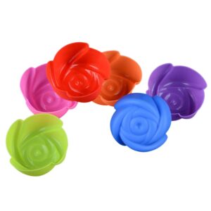 UPKOCH 8pcs Silicone Muffin Cups Rose Flower Shape Reusable Silicone Baking Cups Non Stick Cupcake Liners Maker Mould Cup (Random Color)