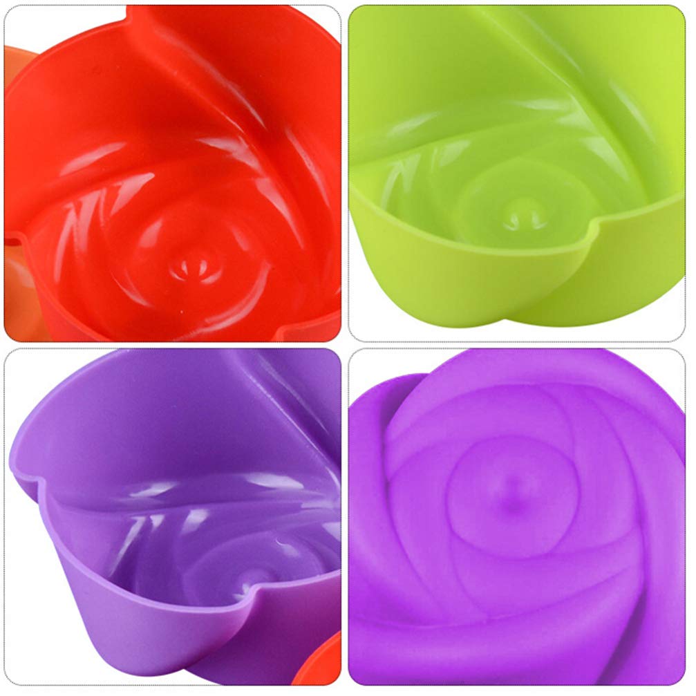 UPKOCH 8pcs Silicone Muffin Cups Rose Flower Shape Reusable Silicone Baking Cups Non Stick Cupcake Liners Maker Mould Cup (Random Color)