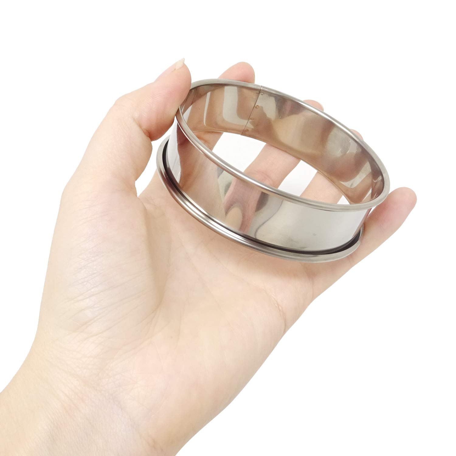 Honbay 4PCS Stainless Steel Muffin Rings Double Rolled Tart Rings Mousse Rings Mini Cake Mold Crumpet Baking Ring Mold For Kitchen Bakery (80mm/3.15")