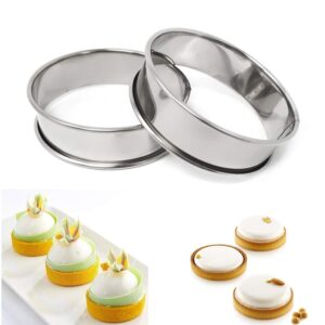 Honbay 4PCS Stainless Steel Muffin Rings Double Rolled Tart Rings Mousse Rings Mini Cake Mold Crumpet Baking Ring Mold For Kitchen Bakery (80mm/3.15")