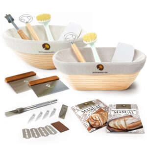 superbaking banneton bread proofing basket set, round 9" and oval 10"