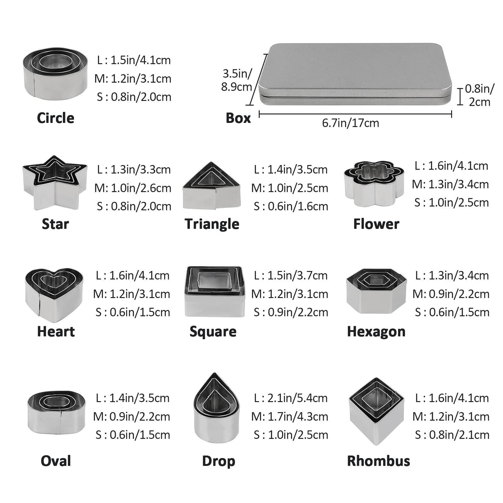 PDCTACST 30Pcs Mini Cookie Cutter Set with Box, Polymer Clay Cutters, Stainless Steel Star Flower Heart Fruit Cutter Shapes, Christmas Valentines Halloween Cookie Cutters for Kids Baking Sandwich