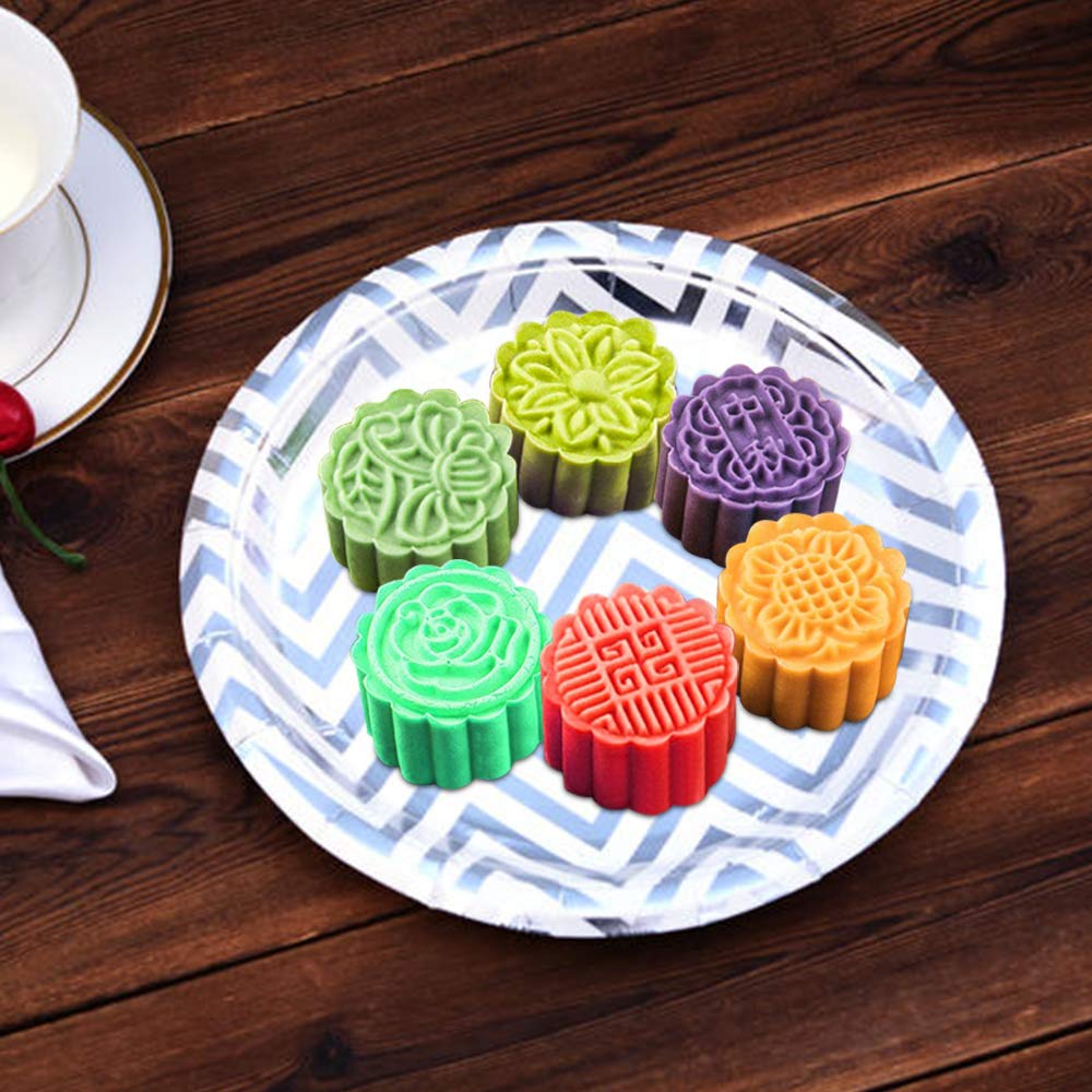 2 Pack Mooncake Mould with 12 Cookie Stamps, FineGood Flower Animal Moon Cake Mold Press 50g Hand Pressure Mooncake DIY Tools for Baking Cookies