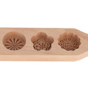 Wooden MoonCake 4 Flower Pattern Mooncake DIY Handmade Press Food Pastry Biscuit Cookie Pumpkin Pie Baking Tool for Home Bakery Dessert Shop(Pattern Two)