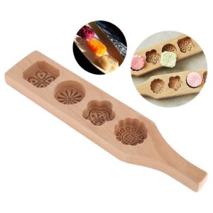 Wooden MoonCake 4 Flower Pattern Mooncake DIY Handmade Press Food Pastry Biscuit Cookie Pumpkin Pie Baking Tool for Home Bakery Dessert Shop(Pattern Two)