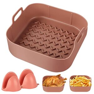 fgsaeor air fryer silicone pot (8-inch), air fryer reusable liner, oven, microwave insert silicone bowl, replacement of parchment paper liners, food safe air fryer basket (brown)