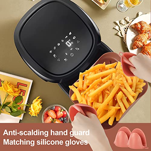 FGSAEOR Air Fryer Silicone Pot (8-inch), Air Fryer Reusable Liner, Oven, Microwave Insert Silicone Bowl, Replacement of Parchment Paper Liners, Food Safe Air Fryer Basket (Brown)