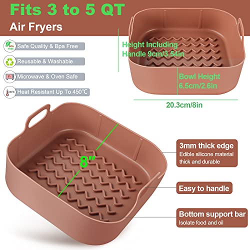 FGSAEOR Air Fryer Silicone Pot (8-inch), Air Fryer Reusable Liner, Oven, Microwave Insert Silicone Bowl, Replacement of Parchment Paper Liners, Food Safe Air Fryer Basket (Brown)