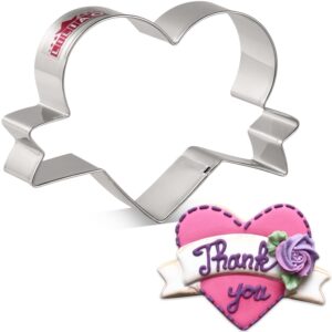 liliao wedding heart with ribbon cookie cutter fondant biscuit cutter for birthday/valentine's day/mother's day/baby shower - 4 x 2.8 inches - stainless steel