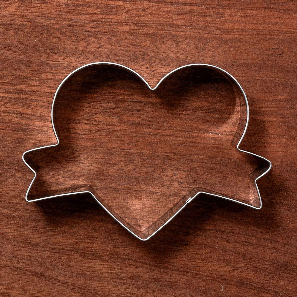 LILIAO Wedding Heart with Ribbon Cookie Cutter Fondant Biscuit Cutter for Birthday/Valentine's Day/Mother's Day/Baby Shower - 4 x 2.8 inches - Stainless Steel