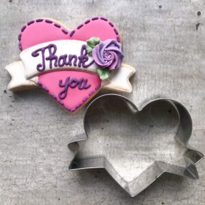 LILIAO Wedding Heart with Ribbon Cookie Cutter Fondant Biscuit Cutter for Birthday/Valentine's Day/Mother's Day/Baby Shower - 4 x 2.8 inches - Stainless Steel