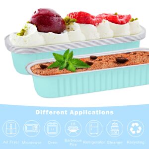 WEKIWGOT Mini Loaf Baking Pans with Lids and Spoons (50 Pack, 6.8oz), Rectangle Aluminum Cupcake Containers with Sealing Sticker, Baking Cups for Cheesecake Creme Brulee Ramekins (Pink)