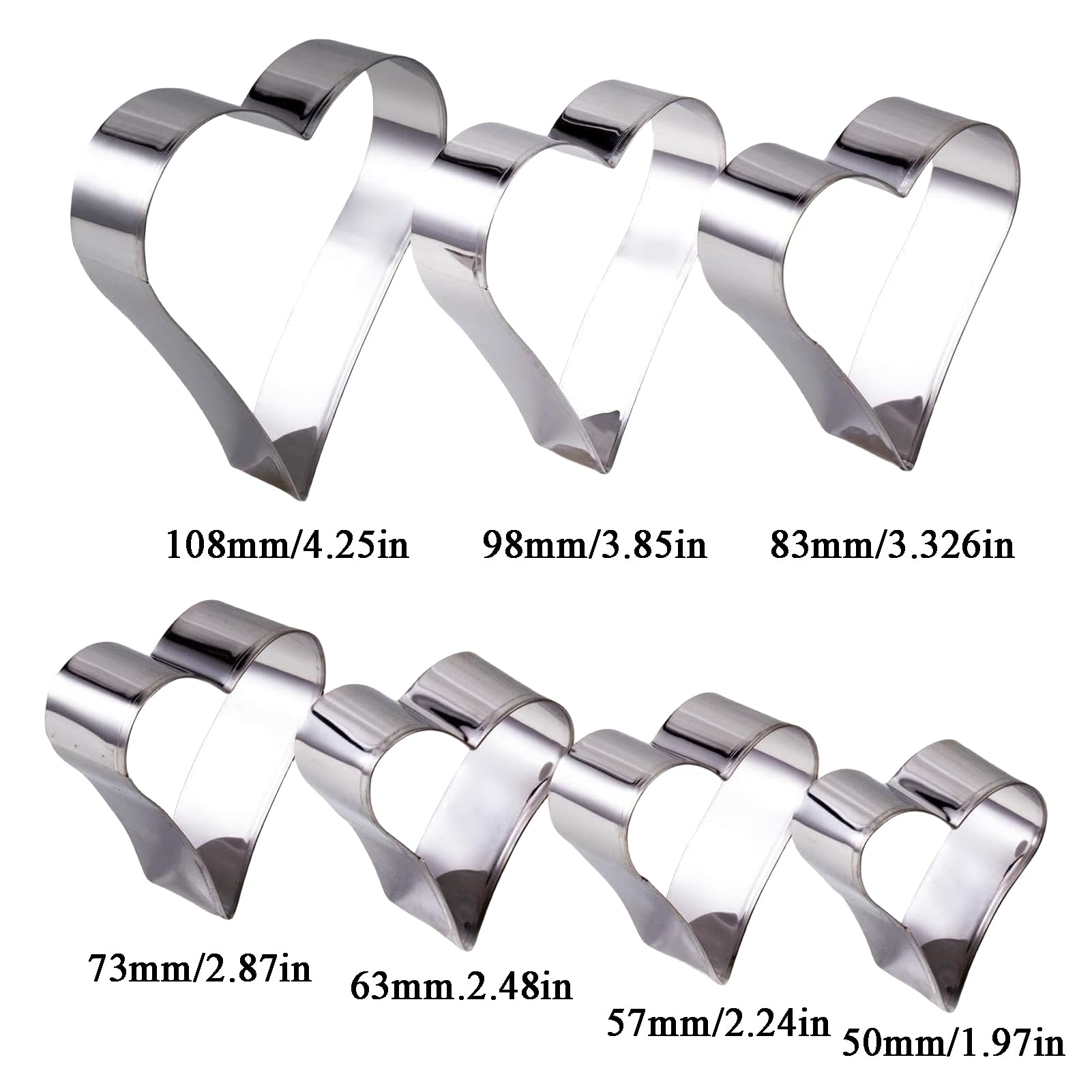 TINGSING Heart Cookie Cutter, 7 Piece Valentines Heart Shaped Cookie Cutters-4.25'', 3.85'', 3.26'', 2.87'', 2.48'', 2.24'',1.97'' Stainless Steel Fondant Biscuit Cutters Mold for Wedding, Anniversary