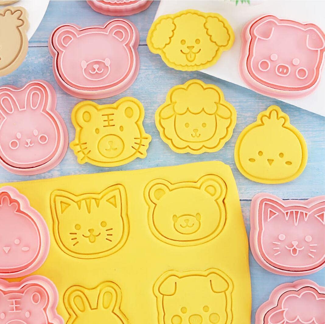 8 Pieces Cute Animals Cookie Cutters Animal Plastic Cookie Stamps Rabbit Cookie Mould Press Bear Cookie Mould Set Baking Kitchen Tools (Animals A)