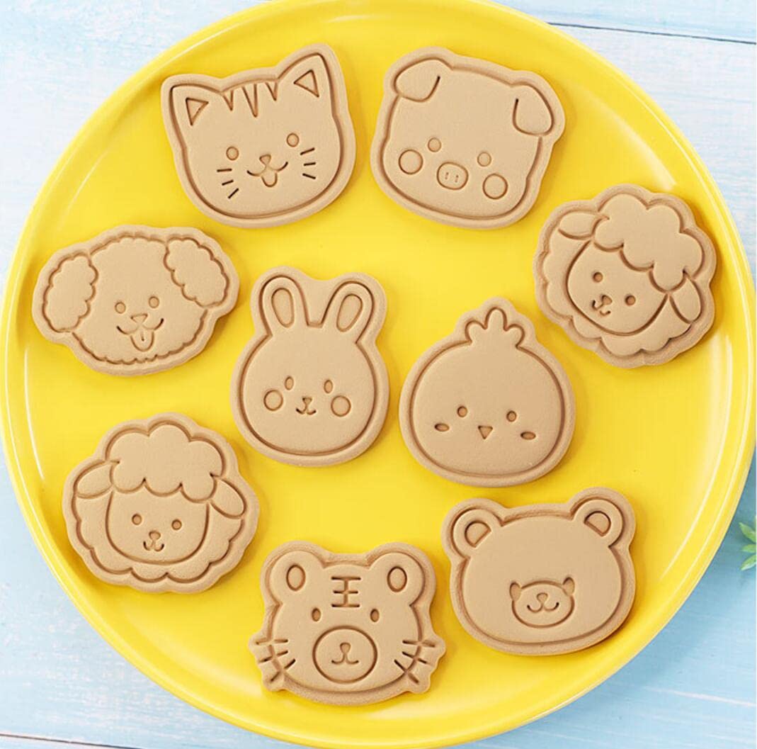 8 Pieces Cute Animals Cookie Cutters Animal Plastic Cookie Stamps Rabbit Cookie Mould Press Bear Cookie Mould Set Baking Kitchen Tools (Animals A)