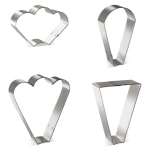 Foose Brand Cookie Cutters 4 Piece Platter Cookie Cutter Set 3 3/8 inTrapezoid, 4 in Teardrop Round, 3 in Clam and 4.5 in Fan Three Bumps, USA Made