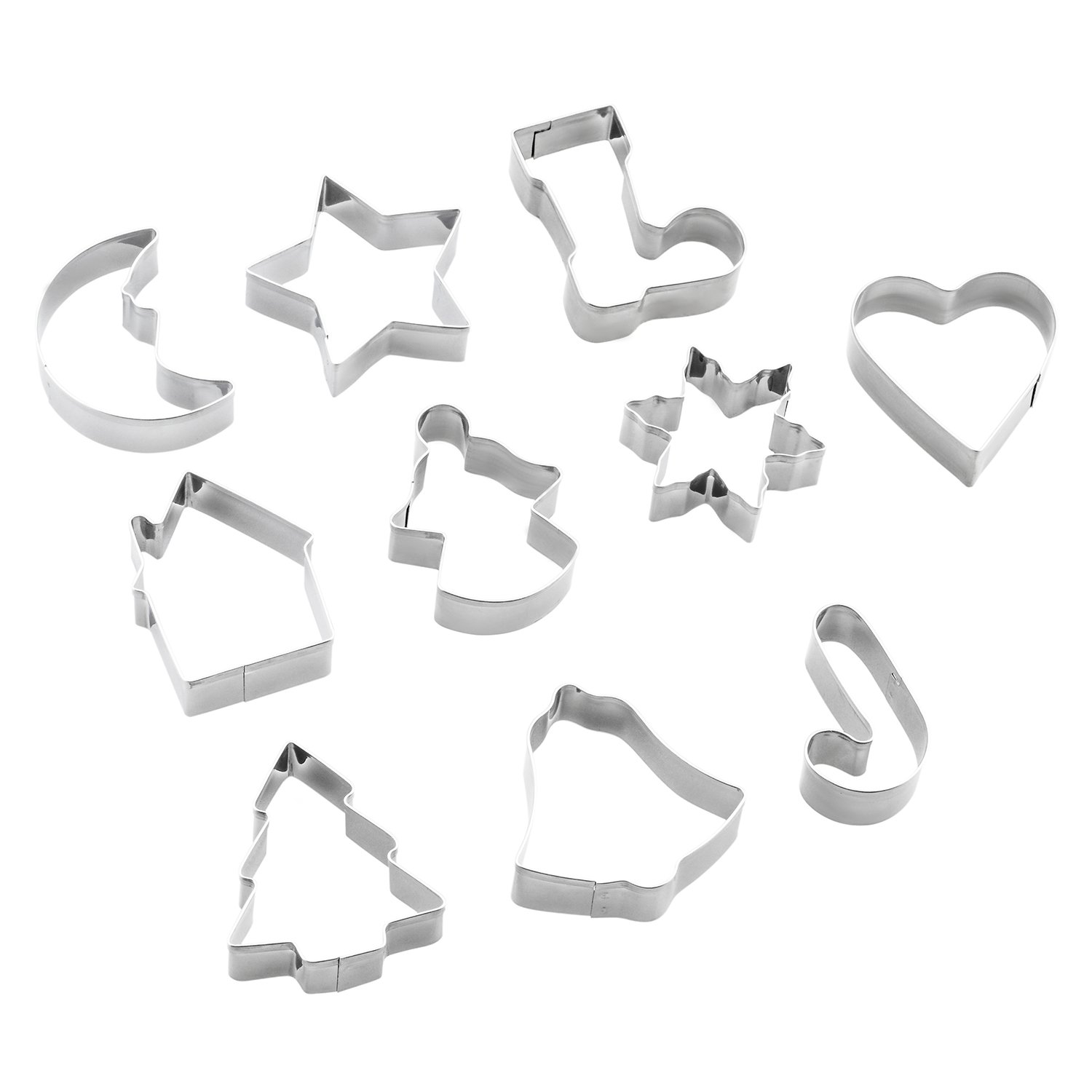 Christmas Cookie Cutters Set - Holiday Mini Cookie Cutter set of 10, Include: Gingerbread House, Snowflake, Christmas Tree, Gingerbread girl, Heart, Star, Moon, Christmas Crutch, Bell, Boot