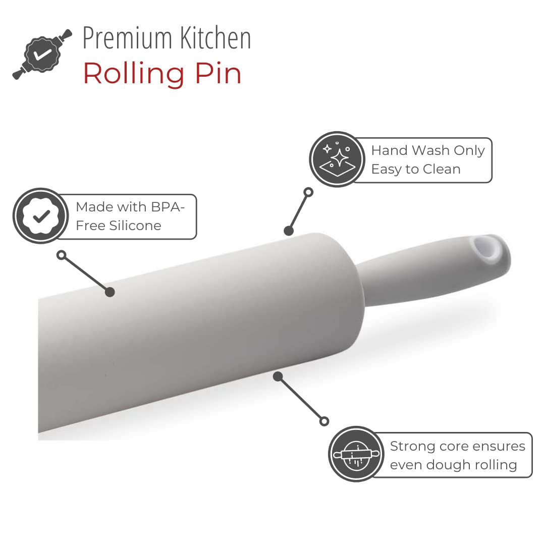 husMait Silicone Rolling Pin - Premium Kitchen Baking Pin for Rolling and Baking - Great for Making Dough, Bread and Pizza