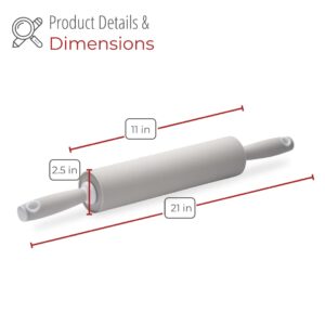 husMait Silicone Rolling Pin - Premium Kitchen Baking Pin for Rolling and Baking - Great for Making Dough, Bread and Pizza