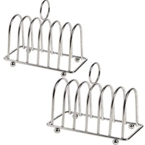qzjijosen 2pcs toast bread holder, 6 slice stainless steel bread rack,toast rack english style with ball feet and loop carry handle for buffet breakfast lunch dinner and toast