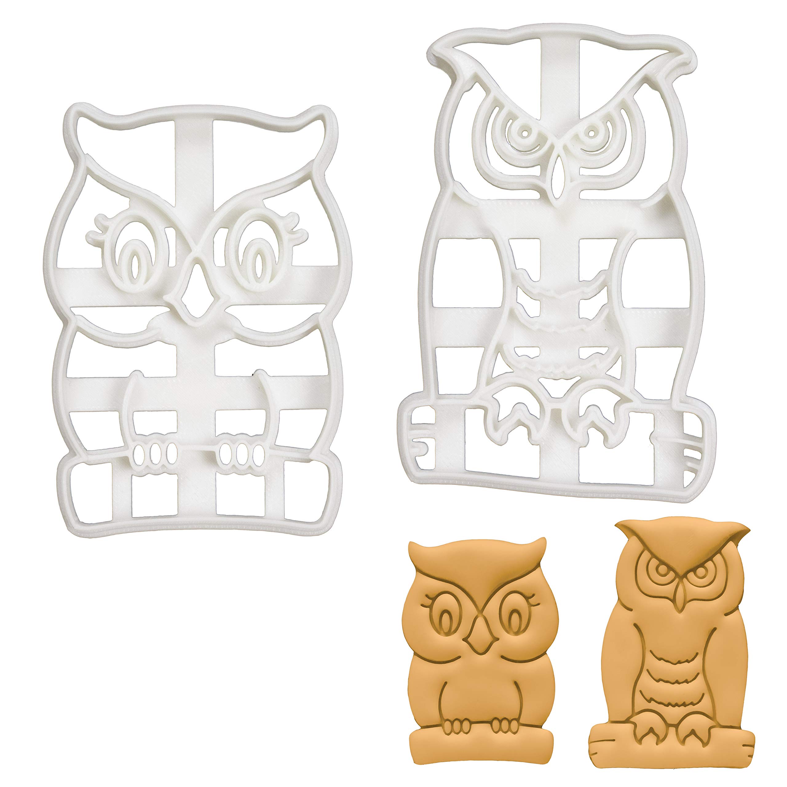 Set of 2 Owl cookie cutters (Designs: Great Horned Owl and Cute Owl), 2 pieces - Bakerlogy