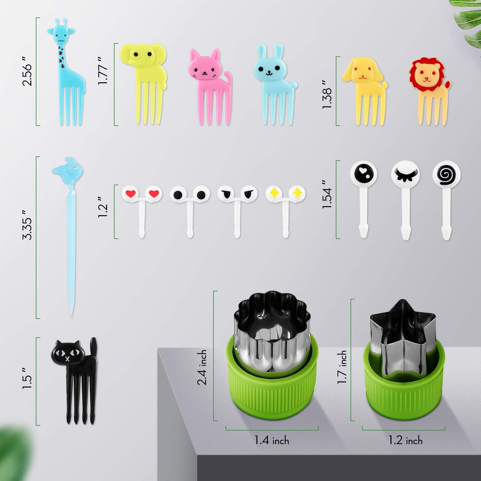 78 Pcs Food Fruit Fork Picks for Kids and Vegetable Cutters Shapes Set, Includes 12 Pcs Stainless Steel Mini Cookie Cutters and 66 Pcs Cute Animal Bento Forks Cake Little Forks Mini Cartoon Toothpick