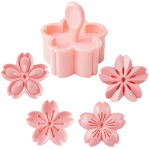 5pcs/set cookie mold stampers cherry blossom pastry/fondant cutters flower-shape hand pressure pastry mould for sakula cookies, sugarcraft cake decoration, polymer clay, chocolate (pink)