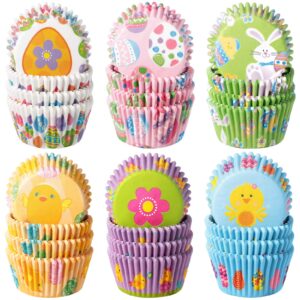 patelai 600 pcs easter cupcake liners mini easter baking cups egg bunny chick wrappers paper liners for easter party decorations supplies