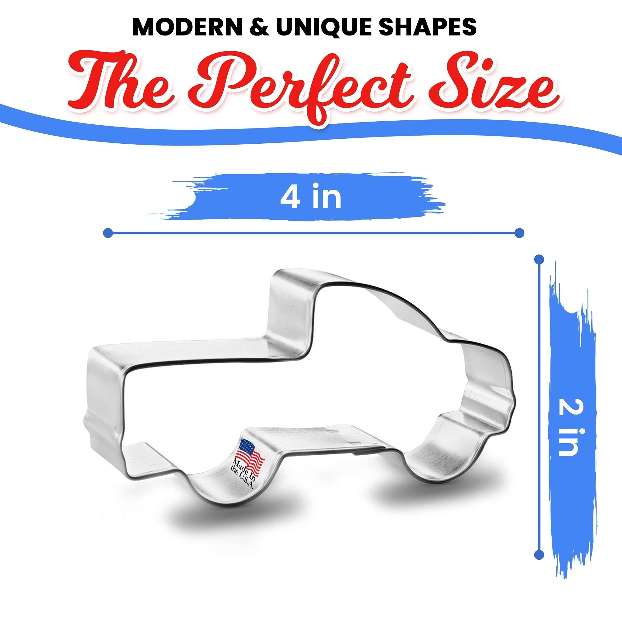 Pick Up Truck Cookie Cutter 4 Inch – Made in the USA – Foose Cookie Cutters Tin Plated Steel - Pick Up Truck Cookie Mold