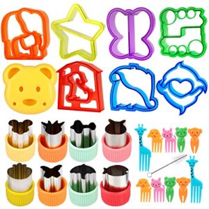 26pcs sandwich cutters set for kids, vegetable cookie cutters with comfort grip, stainless steel fruit shape cutters, cartoon animal bento food cutter stamps, bread cutters with 10 cartoon toothpicks