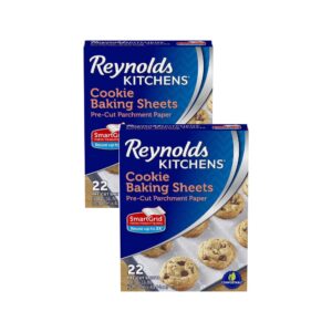 reynolds kitchens cookie baking sheets, pre-cut parchment paper (22 sheets, pack of 2)