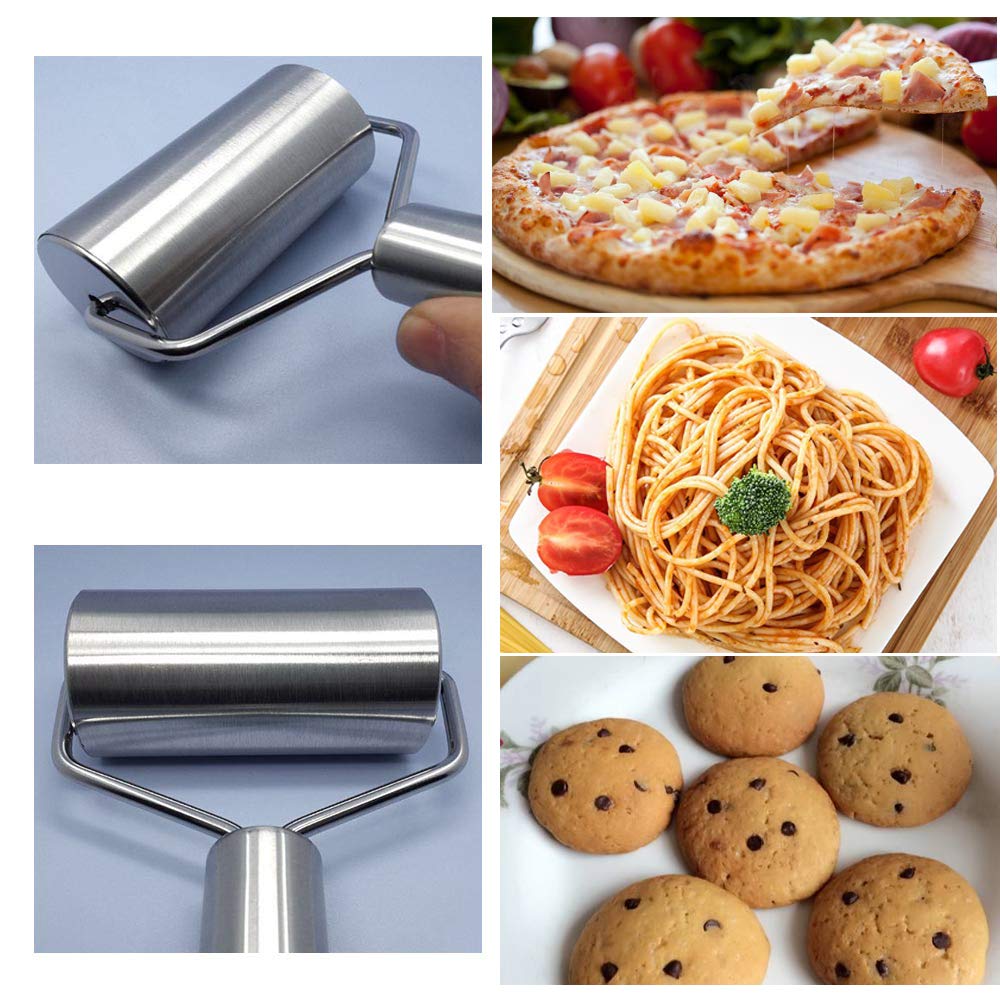 Smooth Stainless Steel Rolling Pin Pastry and Pizza Double Dough Baker Roller Metal Kitchen Utensils Ideal for Baking Dough, Pizza, Pie, Pastries, Pasta and Cookies