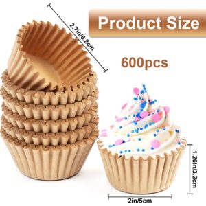 Cupcake Liners, 600 Count Cupcake Wrappers, Cupcake Paper Baking Cups for Cake, Muffins, Candies (Natural Color)