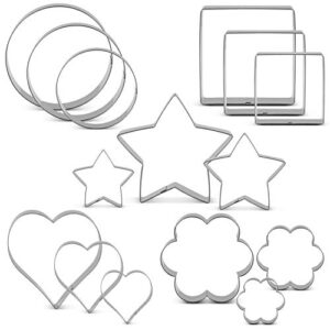 liliao basic cookie cutter set - round, star, square, flower and heart fondant biscuit cutters - stainless steel