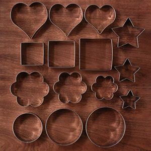 LILIAO Basic Cookie Cutter Set - Round, Star, Square, Flower and Heart Fondant Biscuit Cutters - Stainless Steel