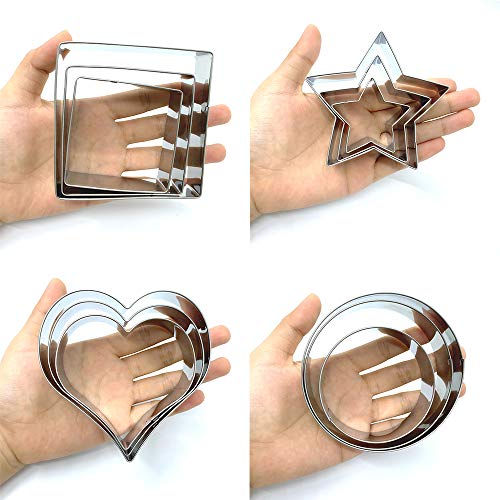 LILIAO Basic Cookie Cutter Set - Round, Star, Square, Flower and Heart Fondant Biscuit Cutters - Stainless Steel