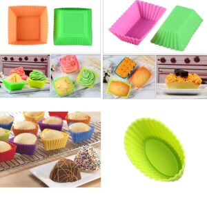 Kaptin 24pcs Silicone Muffin Baking Cups Cupcake Liners,Reusable Non-Stick Cake Molds Sets Multi-color (Square + Rectangle + Triangle + Ellipse)