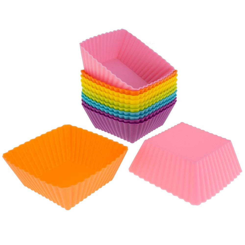 Kaptin 24pcs Silicone Muffin Baking Cups Cupcake Liners,Reusable Non-Stick Cake Molds Sets Multi-color (Square + Rectangle + Triangle + Ellipse)