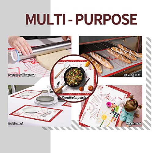 KitchenRaku Silicone Baking Mat, Nonstick Pastry Mat for Rolling Out Dough, Nonslip Macaroons Baking Mat with Measurement Guide, Food-Grade Oven Mat for Cookies, Bread, Pastries, Pie Crust