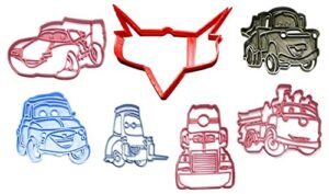 yngllc cars lightning mcqueen tow mater mack guido doc animated cartoon set of 7 cookie cutters 3d printed made in usa pr1552 multicolor