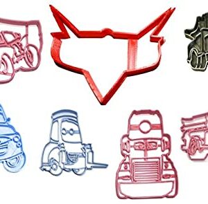 YNGLLC CARS LIGHTNING MCQUEEN TOW MATER MACK GUIDO DOC ANIMATED CARTOON SET OF 7 COOKIE CUTTERS 3D PRINTED MADE IN USA PR1552 Multicolor