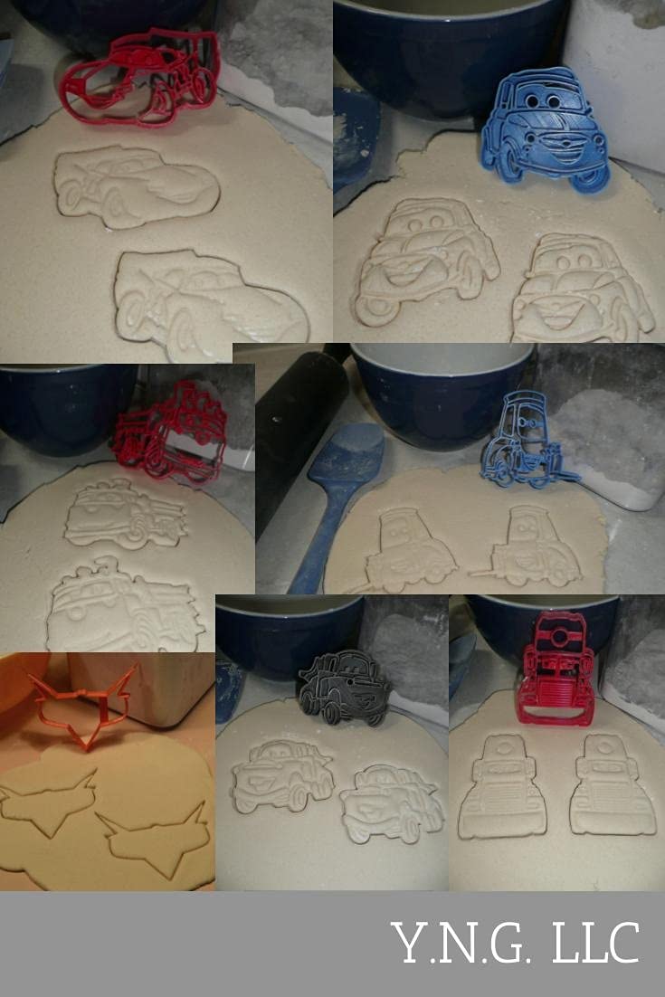 YNGLLC CARS LIGHTNING MCQUEEN TOW MATER MACK GUIDO DOC ANIMATED CARTOON SET OF 7 COOKIE CUTTERS 3D PRINTED MADE IN USA PR1552 Multicolor