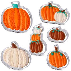 pumpkin cookie cutter set - 6 piece different pumpkin shapes stainless steel biscuit cutters mold for halloween and fall thanksgiving day decoration