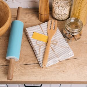 Ceramic Rolling Pin,16 inch with Wooden Handle and Stand, Rolling Pin for Baking Pastry, Pizza, Dough, Cookie, Pie Crust, Pasta, Bakery, Non-Stick Surface, Easy to Clean (Turquoise)